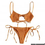 ZAFUL Women's Smocked Bikini Sexy Keyhole Shirred Spaghetti Strap Thong Cheeky Bathing Suits Tiger Orange B07PM7N3VY